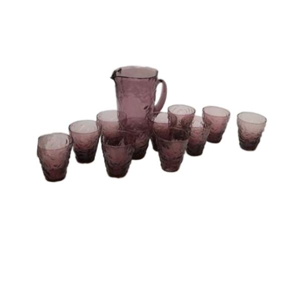 Vintage Amethyst Crinkle Pitcher Cocktail Set by Morgantown Glass, 12 Pc Set - Picture 9 of 9